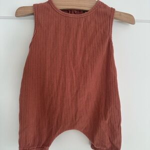 Sleeveless Kids Romper in Mauve/Rust and buttons